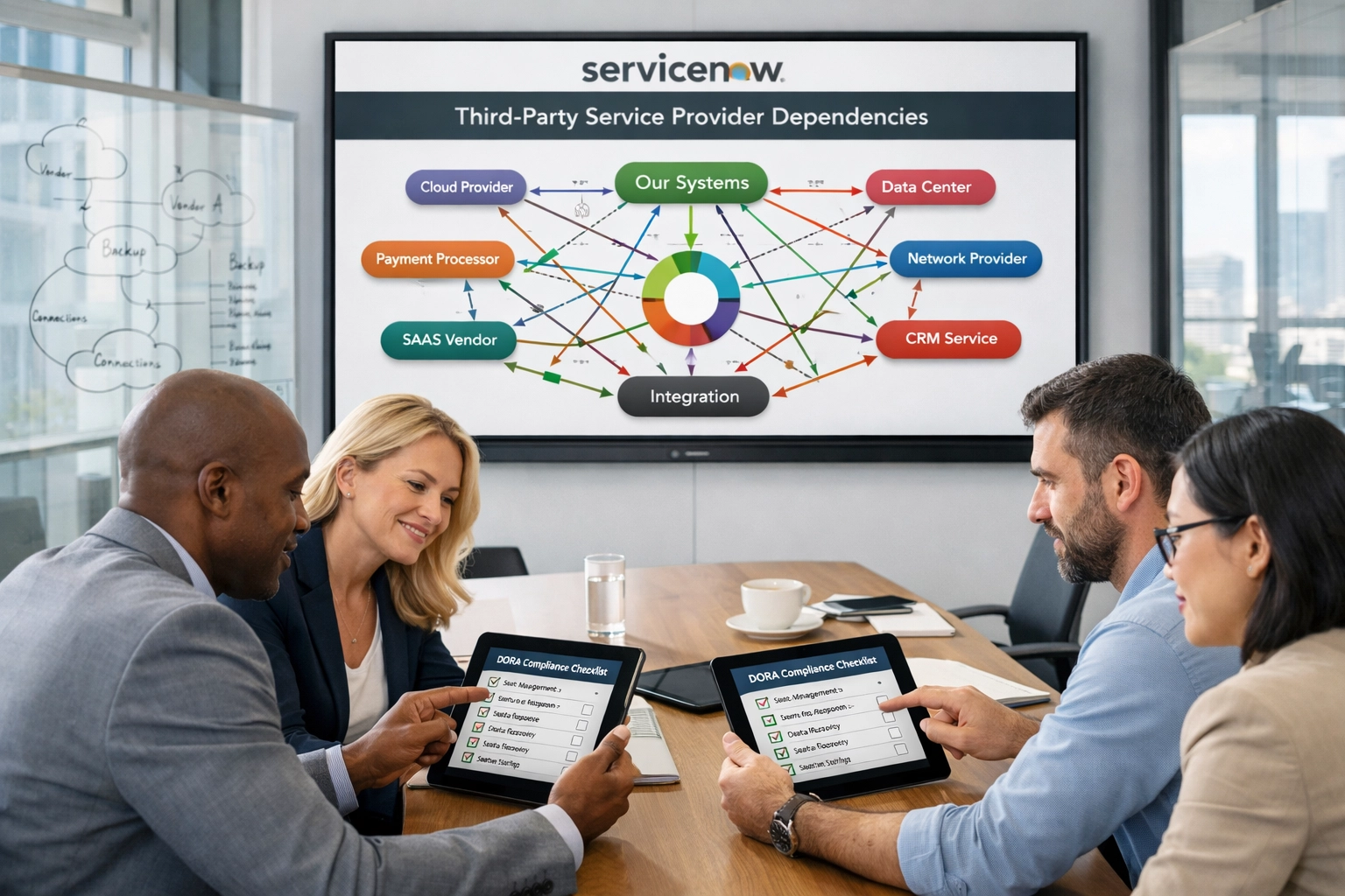 IT team reviewing ServiceNow DORA compliance and third-party dependency mapping requirements
