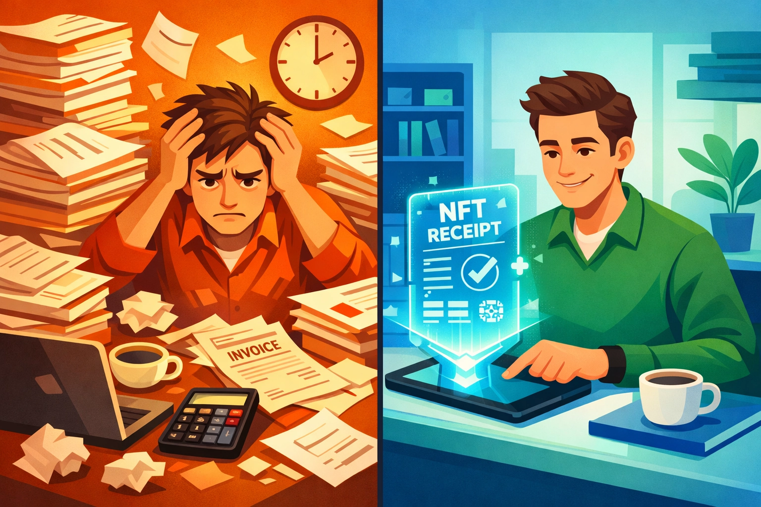 NFT receipt accounting automation versus traditional manual merchant bookkeeping comparison