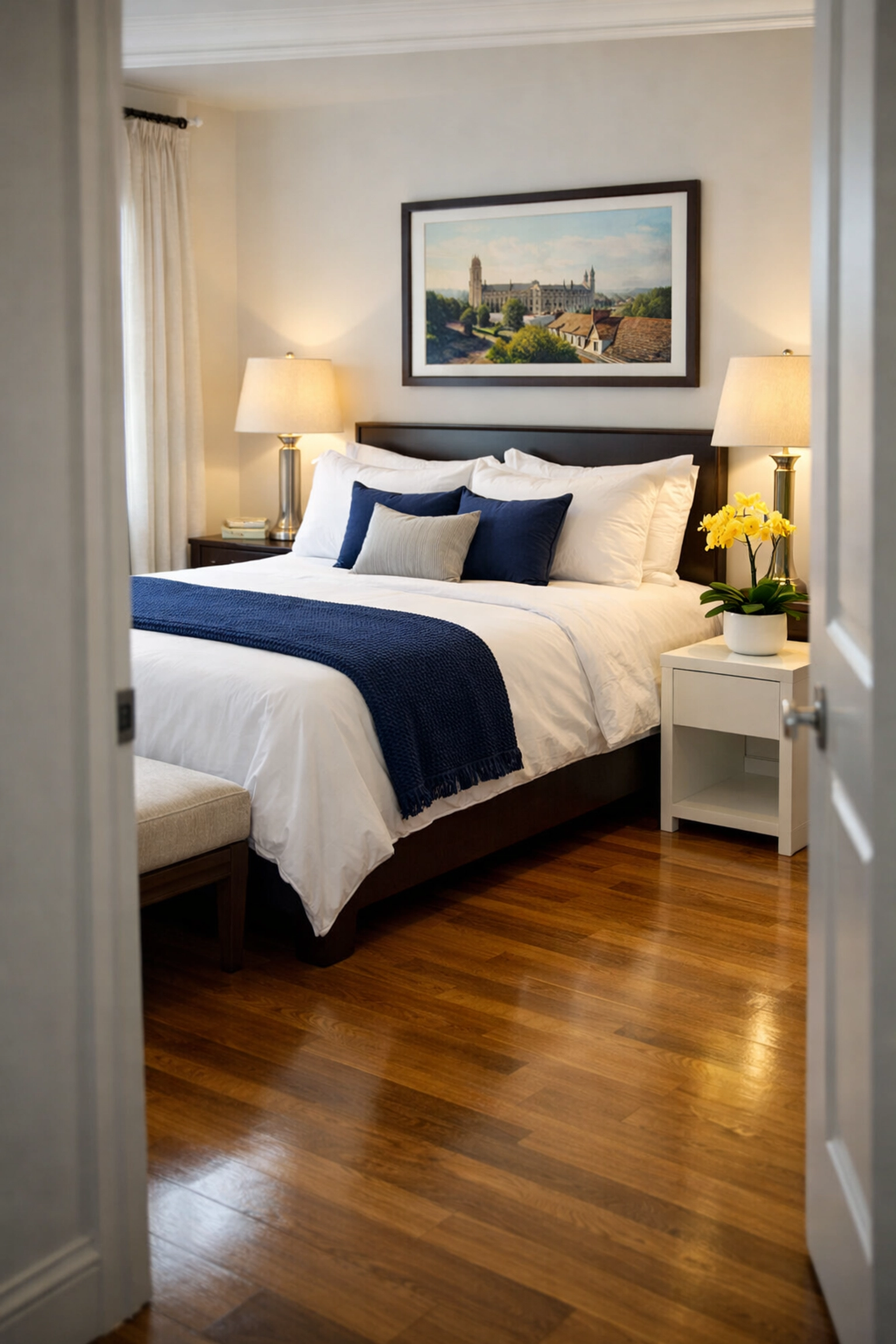 Master bedroom sanctuary professionally cleaned by a top-rated maid service Cambridge for peace of mind.