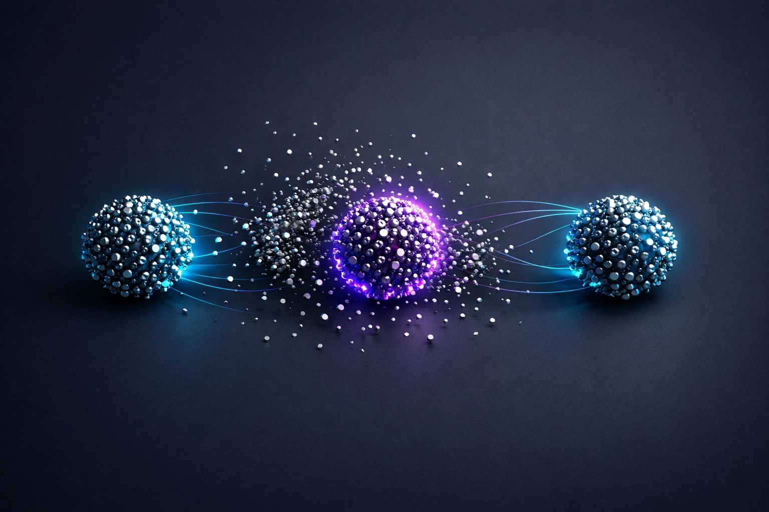 Abstract visualization of AI keyword clustering organizing complex data into targeted search topics.