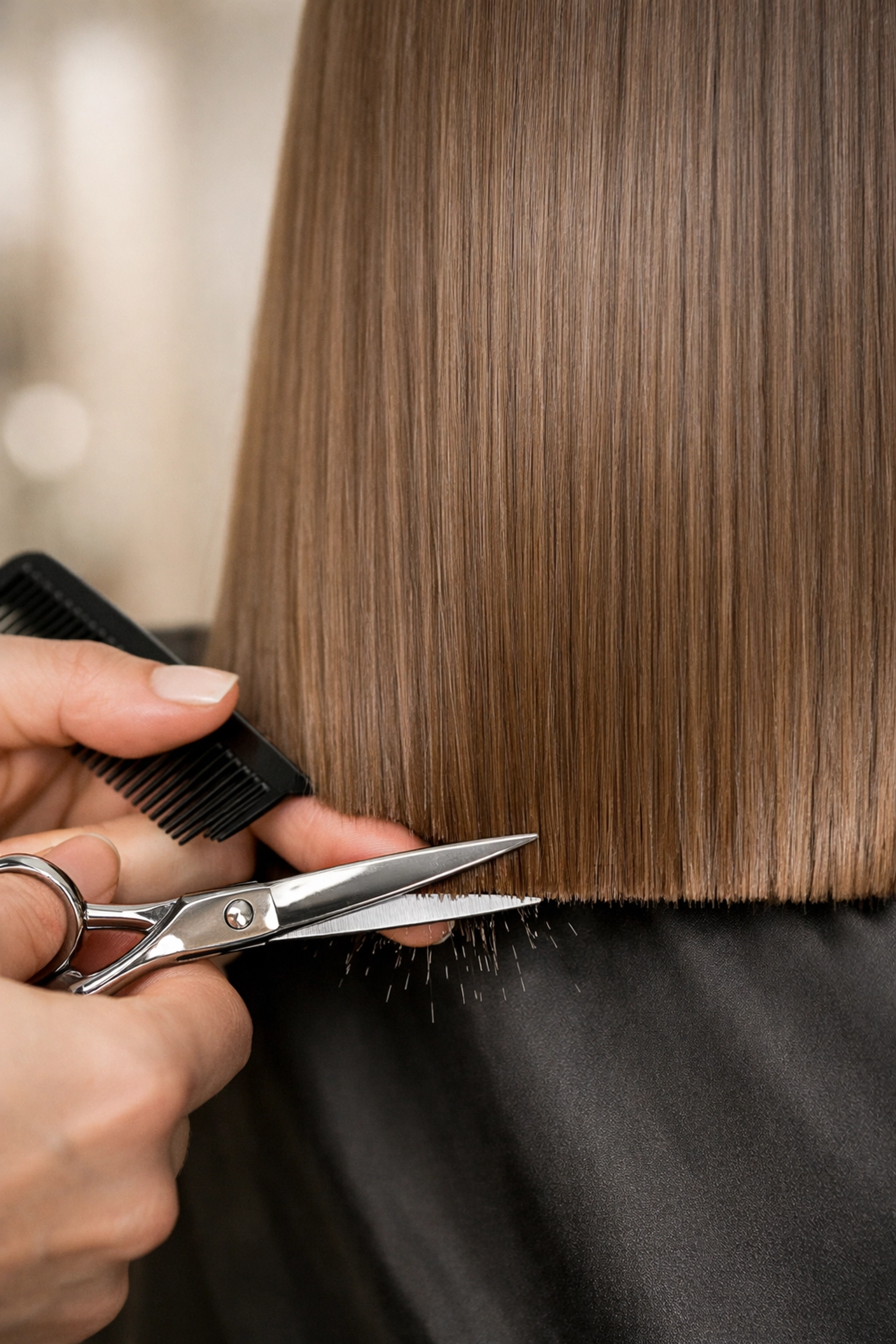 Professional hairdresser in Concord NH performing a precision trim to remove split ends and maintain health.