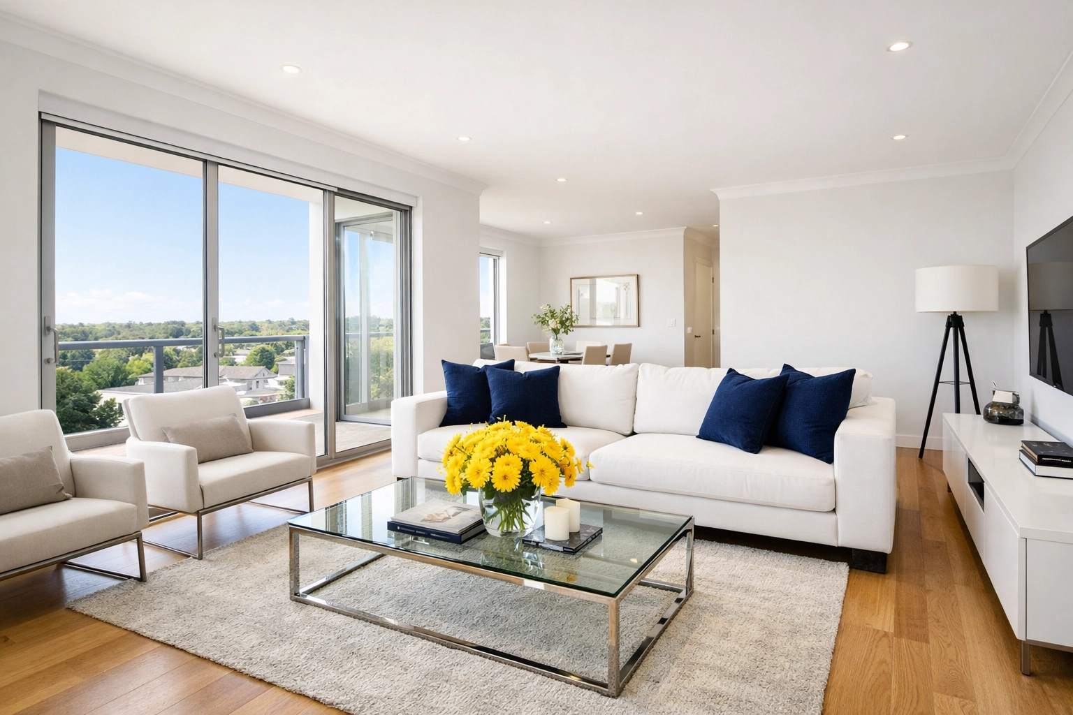 Clean and modern apartment living room in Leominster MA after a professional cleaning service.