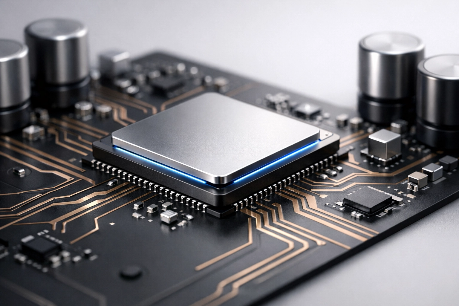 Close-up of advanced circuitry and microprocessors inside a digital phase converter for precise voltage balancing.