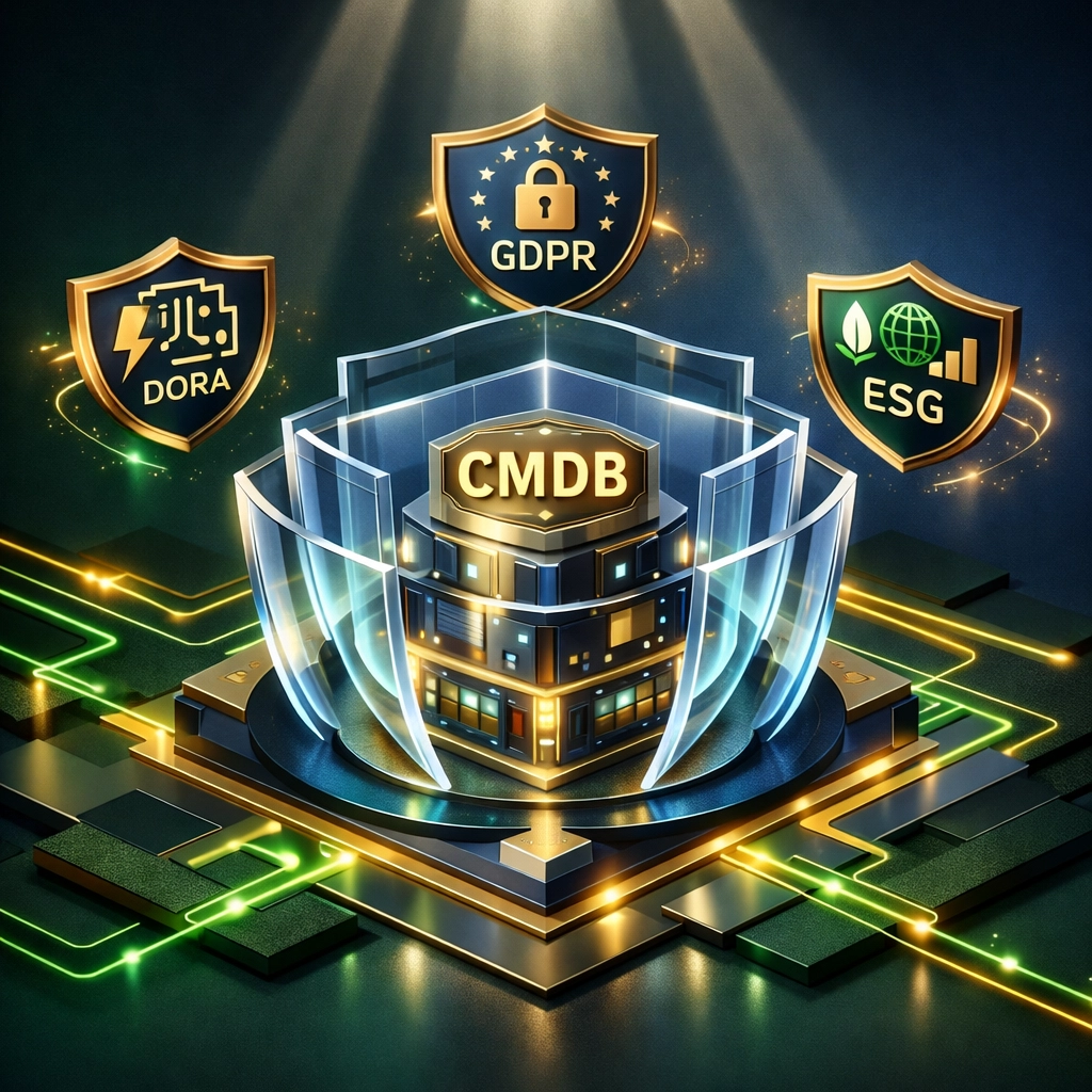 DORA GDPR ESG compliance framework protecting ServiceNow CMDB with security layers and audit trails