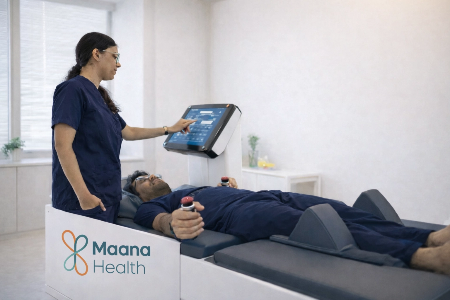 Maana Health specialist operating the Thera Master device