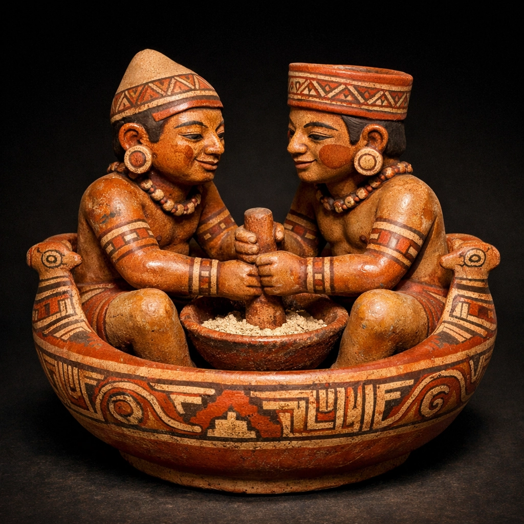 Marajoara pottery depicting same-sex couple in domestic scene, ancient queer Amazon history