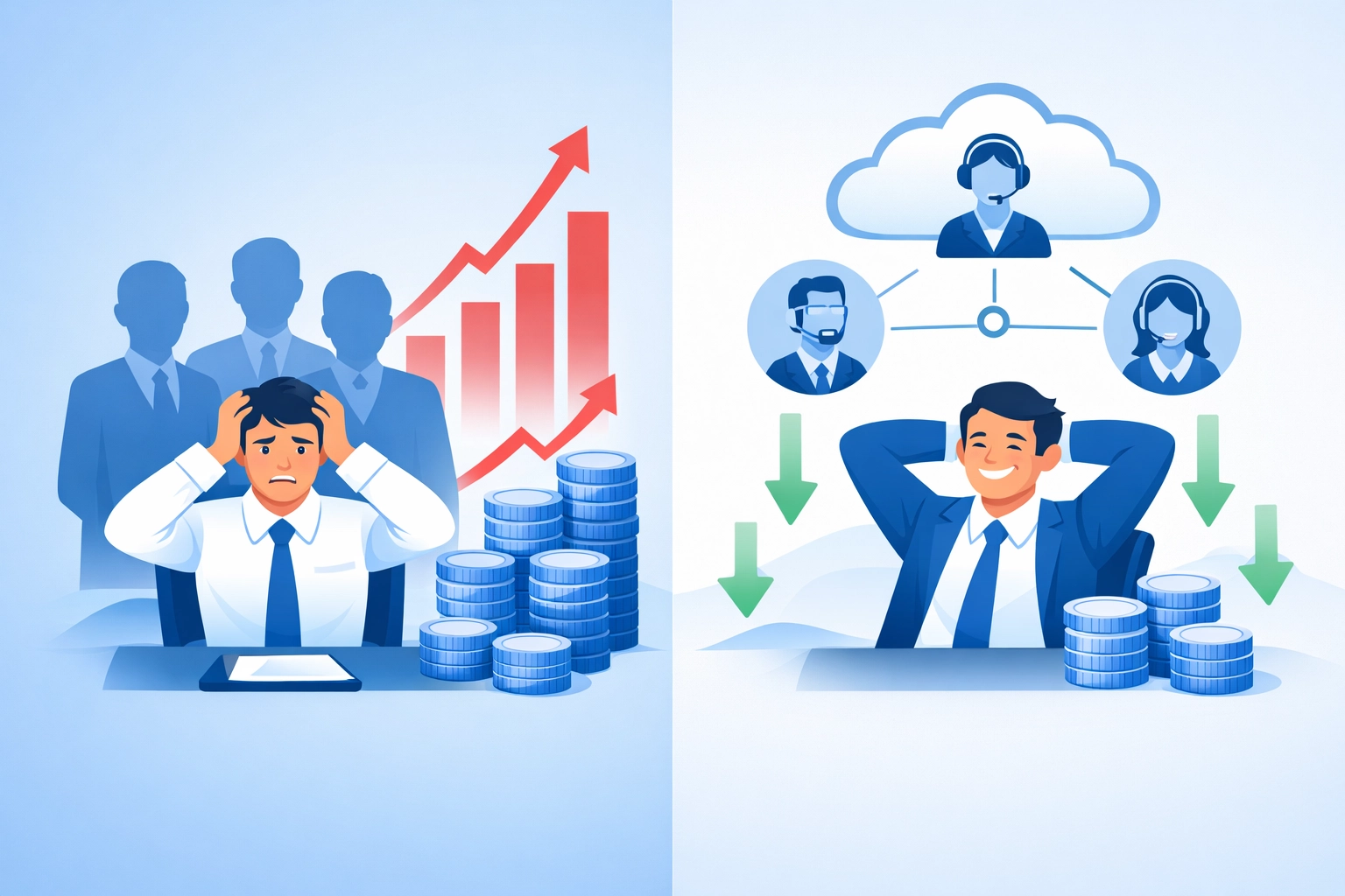 Cost comparison showing outsourced IT support savings versus expensive in-house staffing