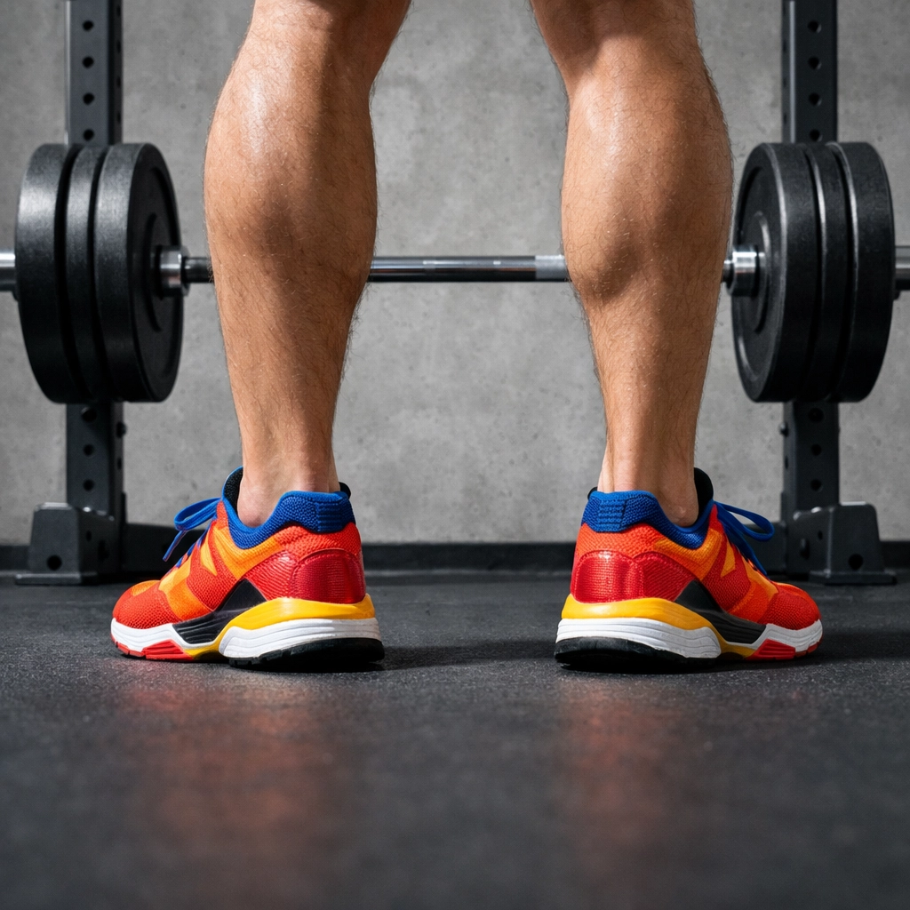 Loaded barbell at squat rack demonstrating heavy strength training exercise