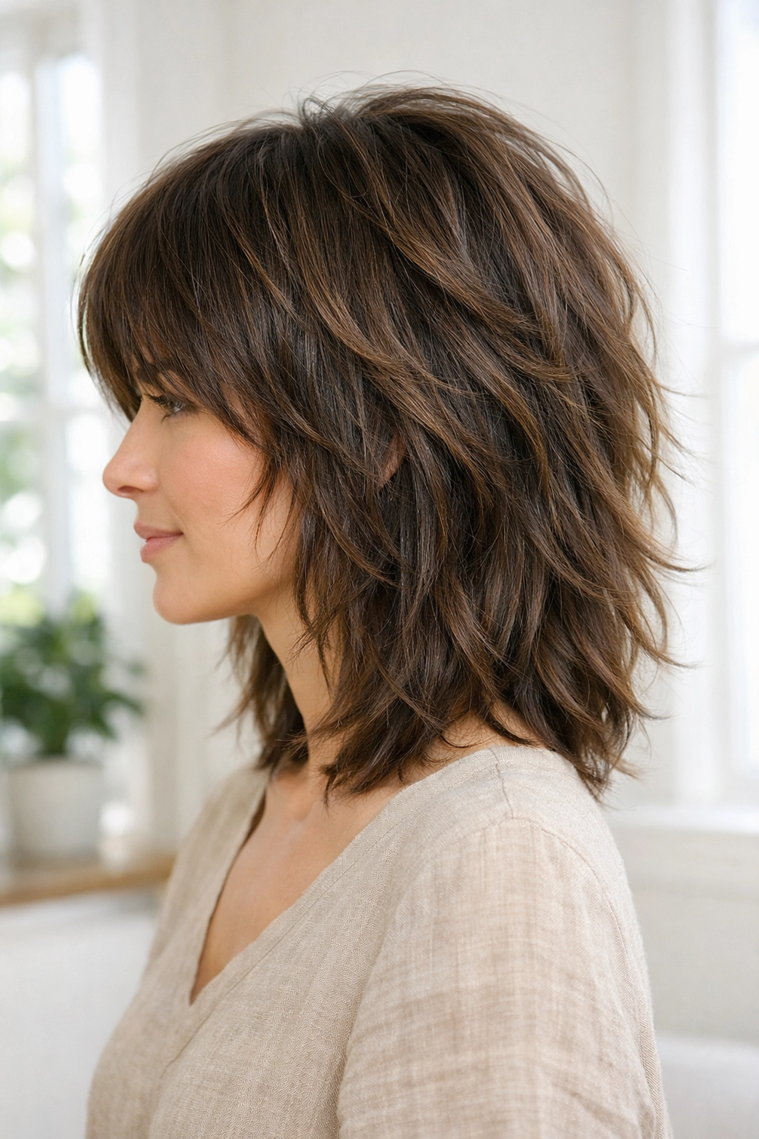 Modern shag haircut with natural waves and soft layers for an effortless spring look.