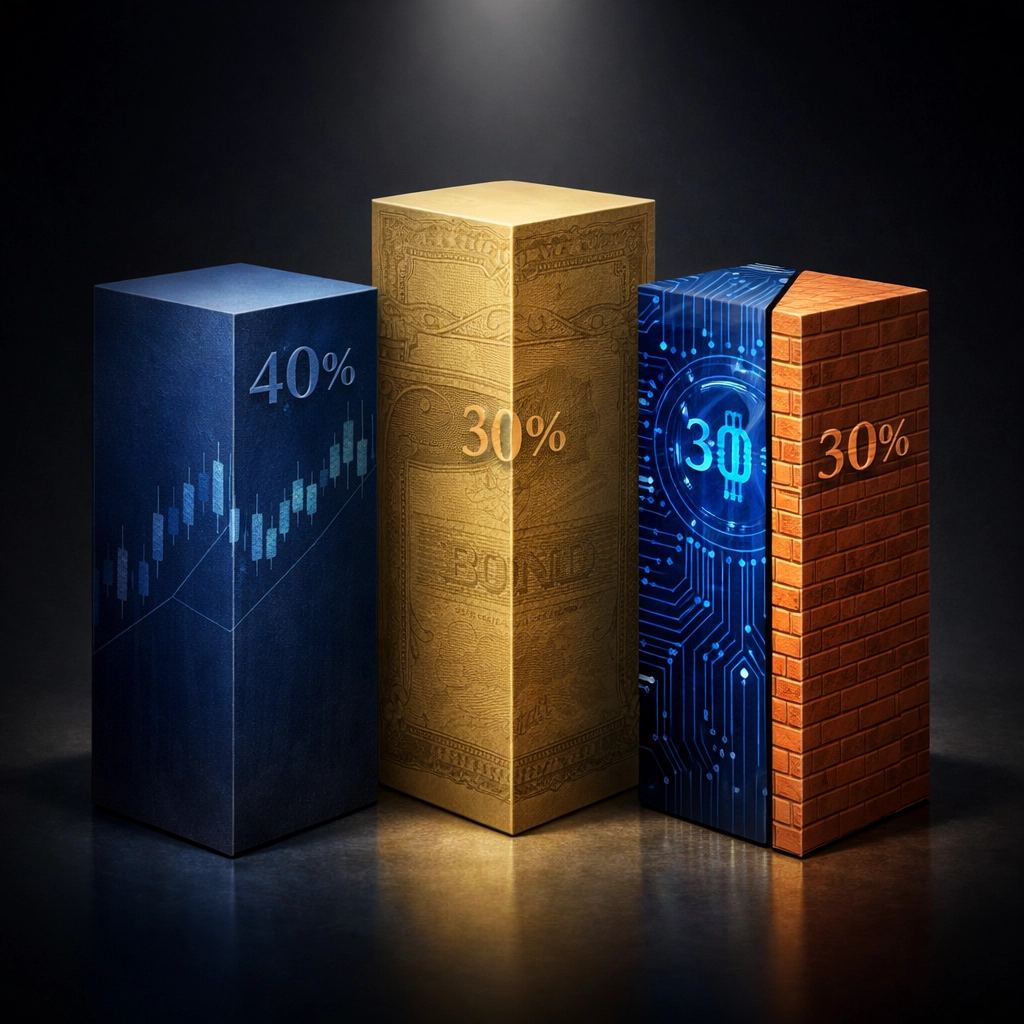 40/30/30 portfolio framework showing equities, bonds, and alternatives allocation structure