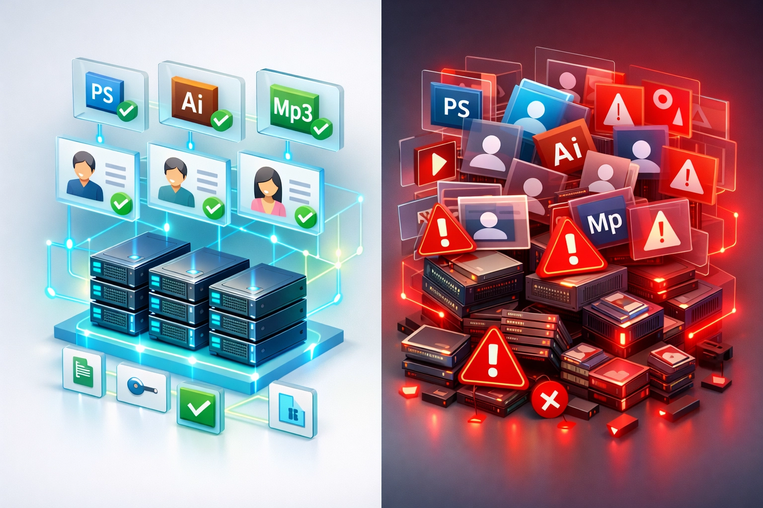 ITAM asset management comparison showing optimized vs wasteful ServiceNow license usage
