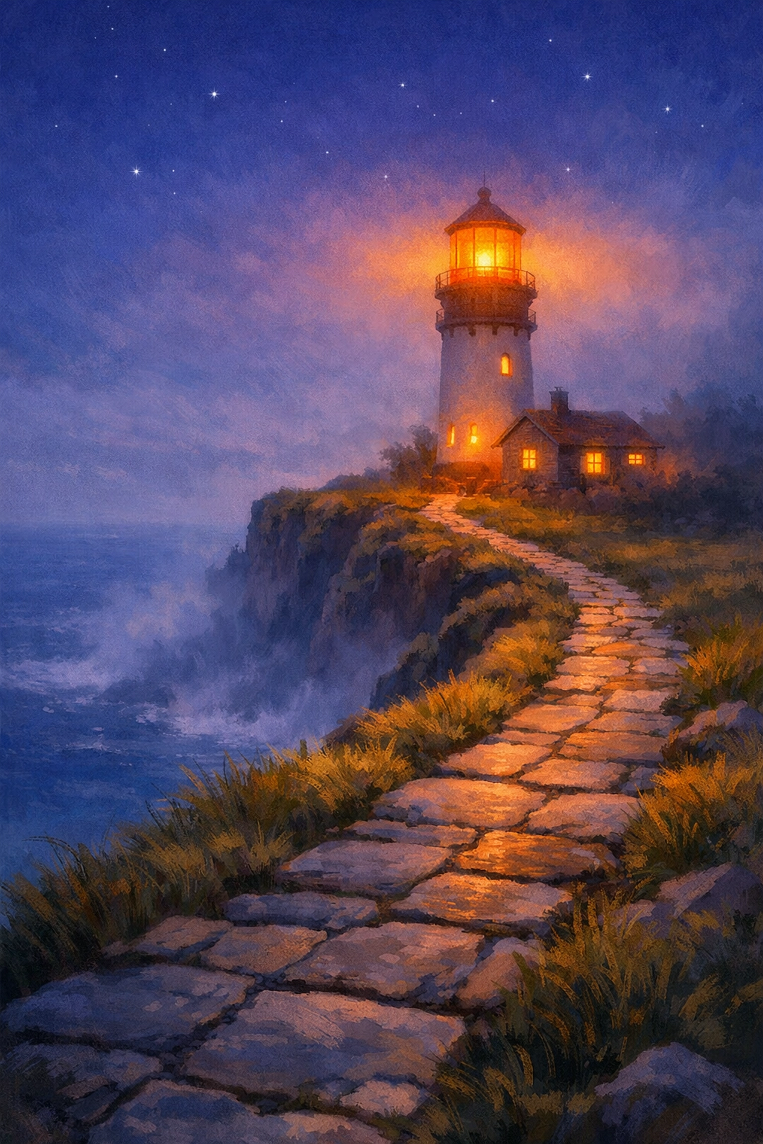 A glowing lighthouse at dusk representing hope and restoration through professional counseling services.