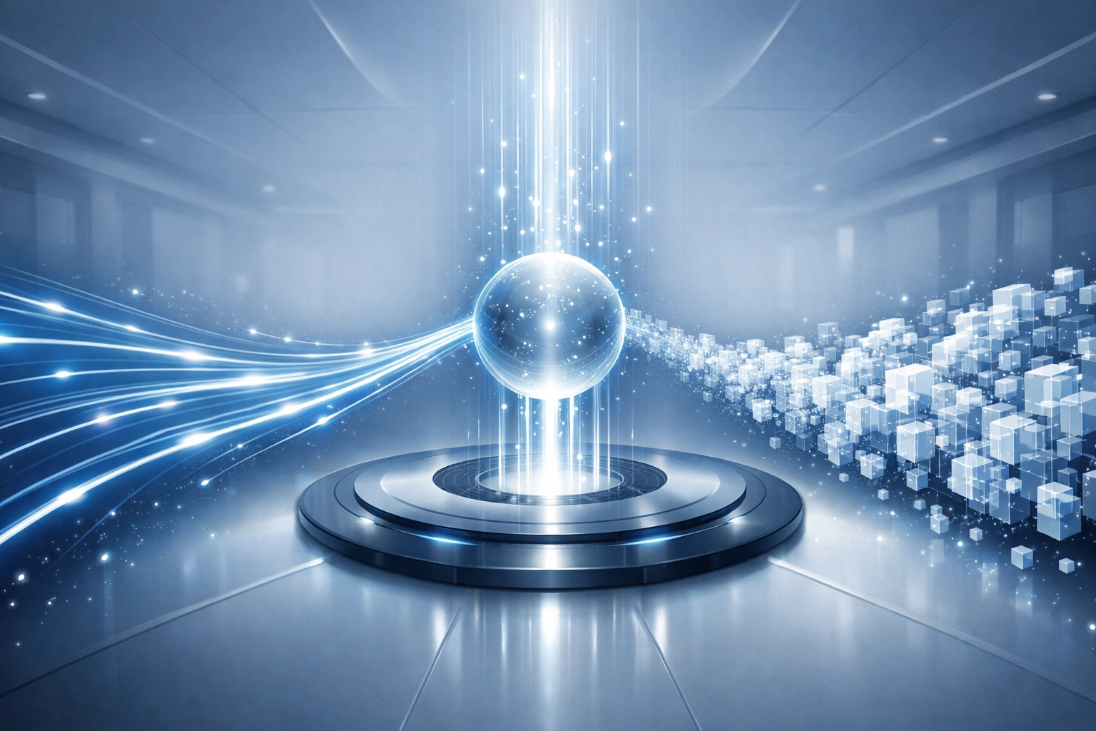 Intelligent AI model routing hub sorting data streams for efficient workflow automation.