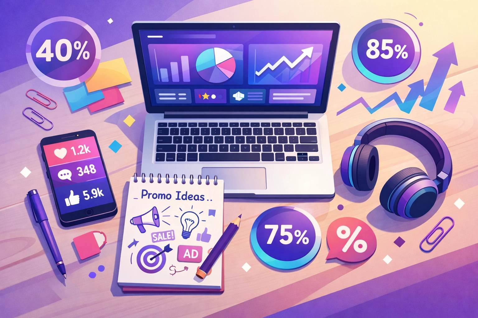 Music artist workspace showing analytics dashboards and marketing tools