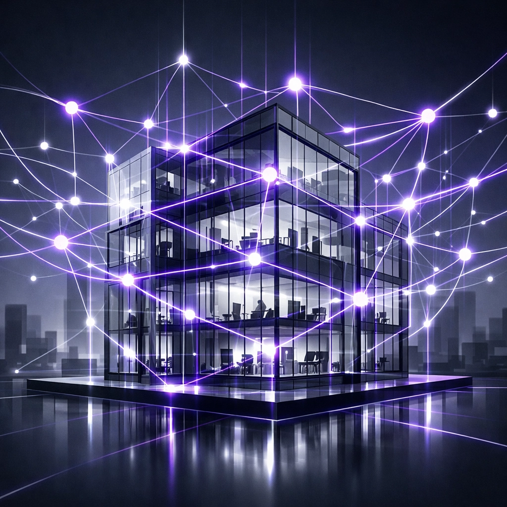 Symbolische Darstellung vernetzter KI-Systeme für die digitale Transformation von Unternehmen.