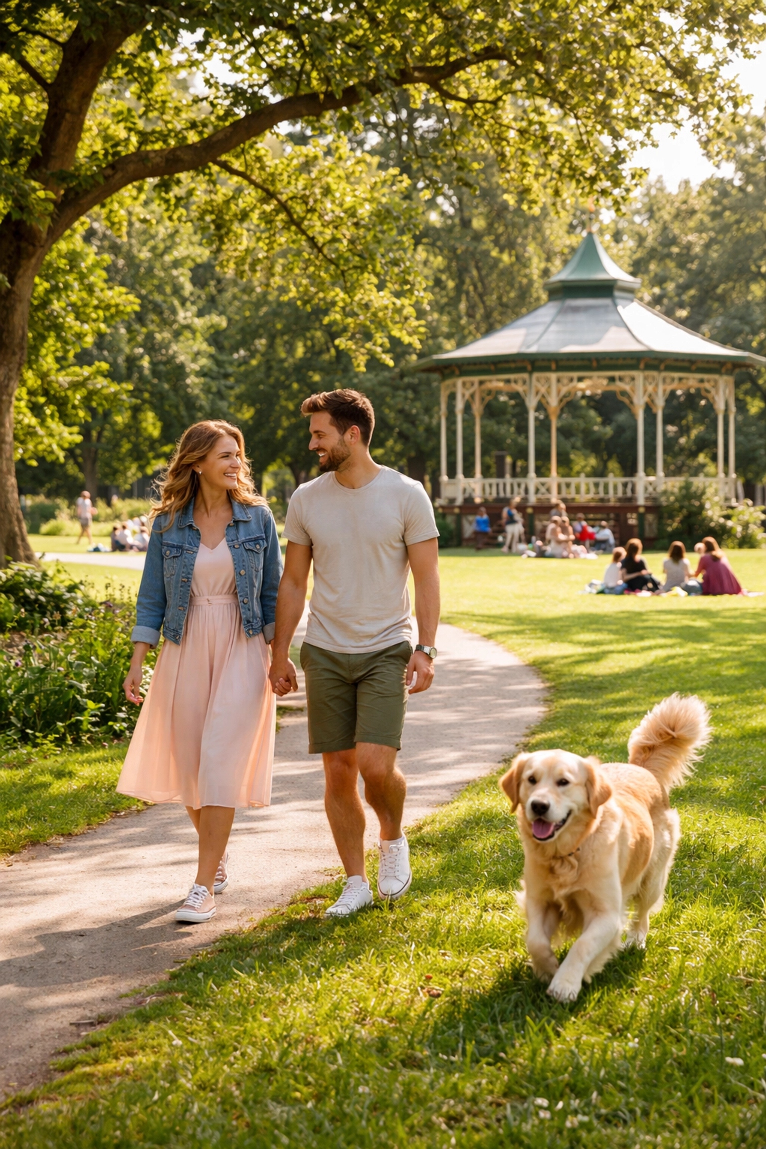 Young family enjoying a sunny day in a Chadderton park, highlighting the area's community and local amenities.