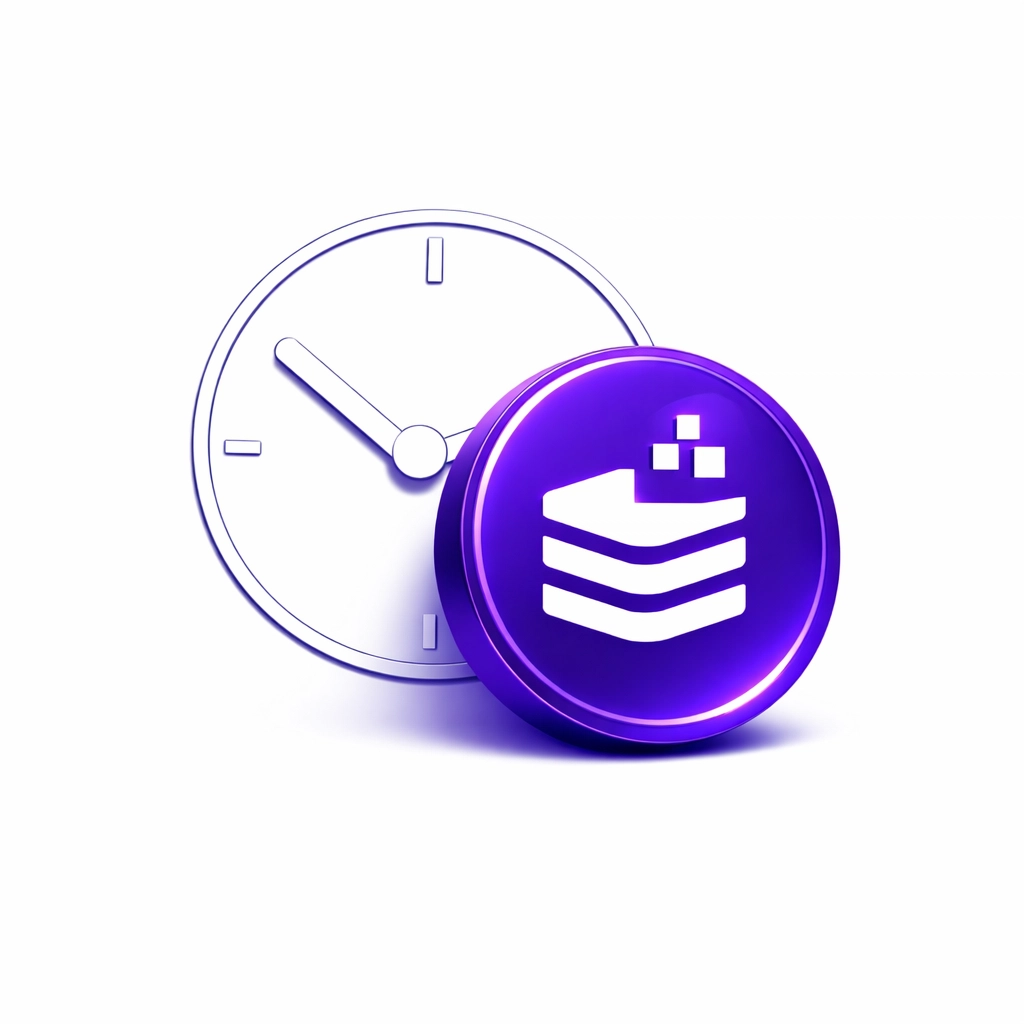 A purple digital currency coin and clock icon symbolizing mandatory crypto reporting and payroll compliance.