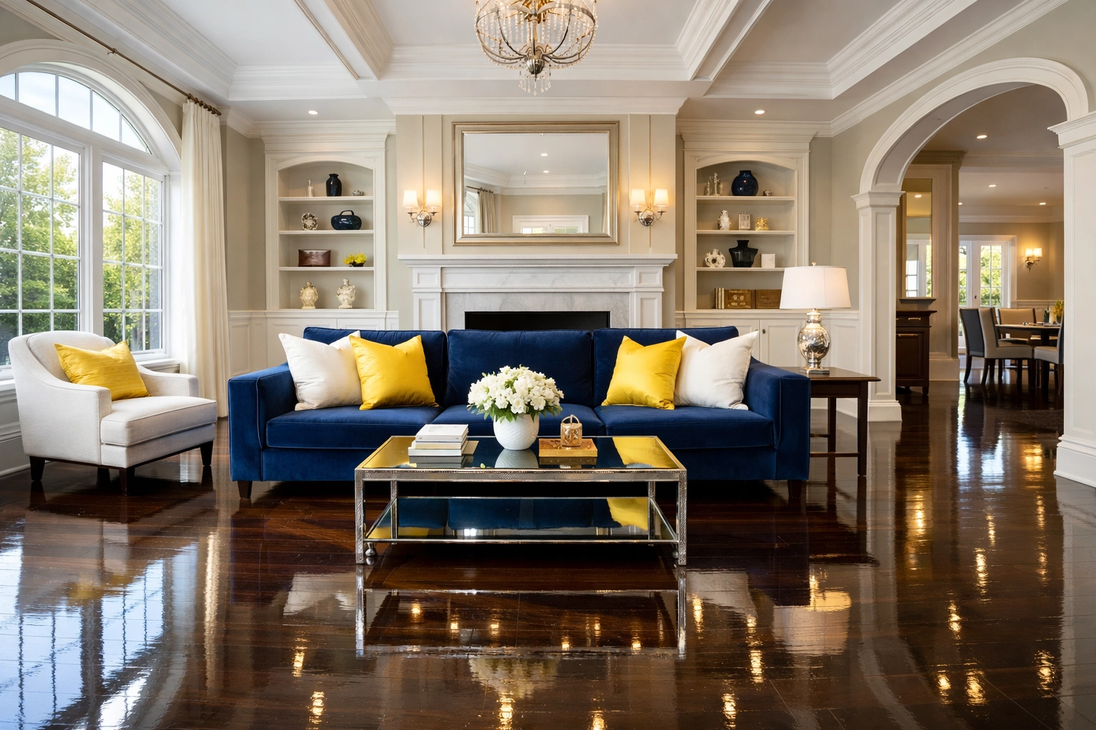 Pristine living room maintained by professional cleaners in Wellesley MA for premium residential cleaning Massachusetts.