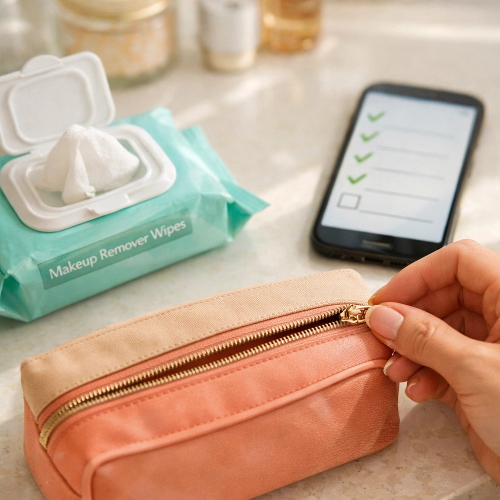 Makeup remover and cleanup supplies for crossdressers maintaining privacy and safety