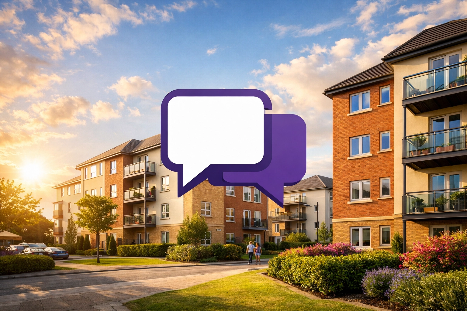 Residential building in Essex with speech bubbles representing professional Section 20 resident consultations.
