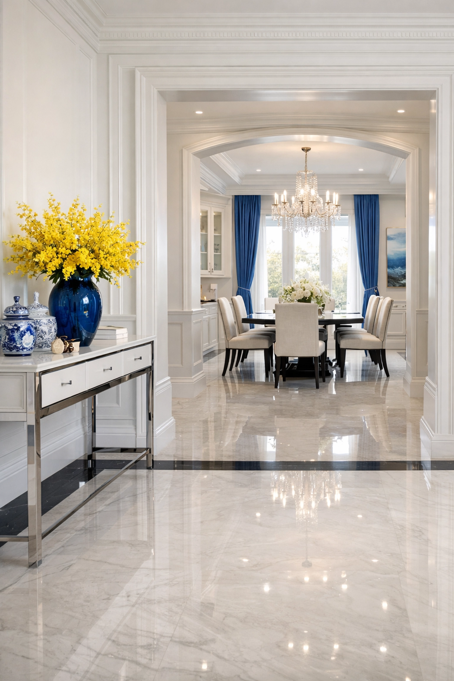 Immaculate hallway and dining area in a Worcester home following professional holiday house cleaning.
