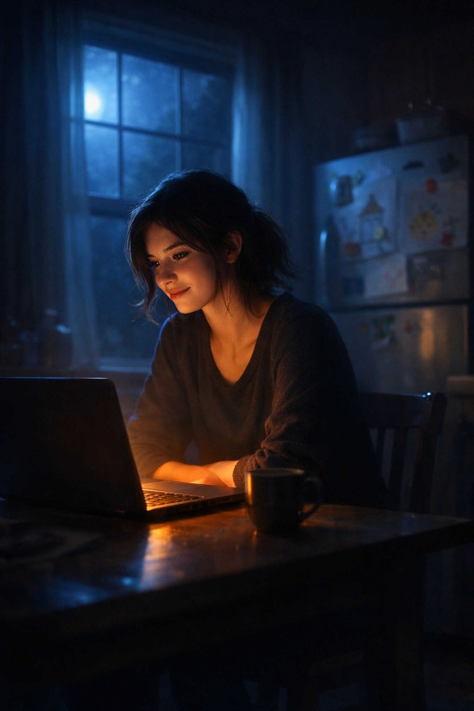 Single mom finding hope late at night through online faith community and prayer