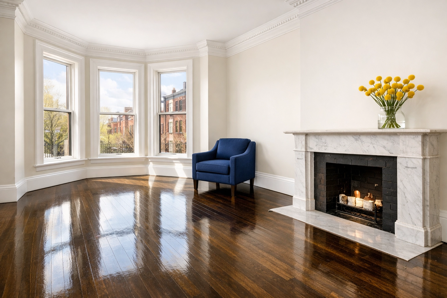 Pristine empty Boston brownstone interior after expert Apartment Cleaning Boston services.