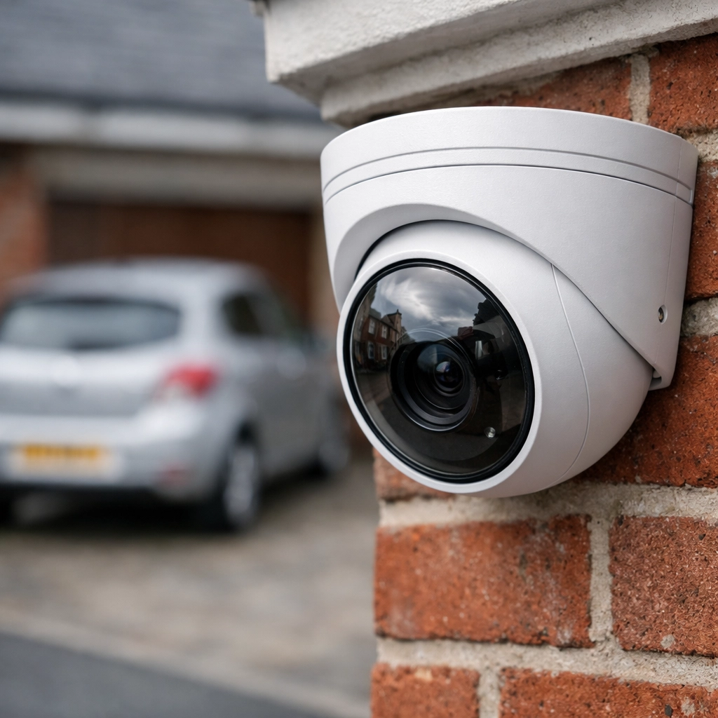 Professional NVR IP CCTV camera installation on a traditional red-brick home in Bridgwater.