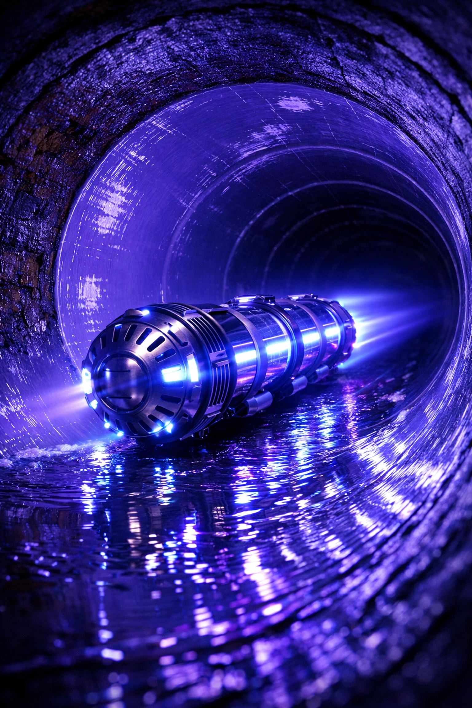 UV-C light curing a trenchless sewer liner inside a pipe for a seamless, reinforced repair.