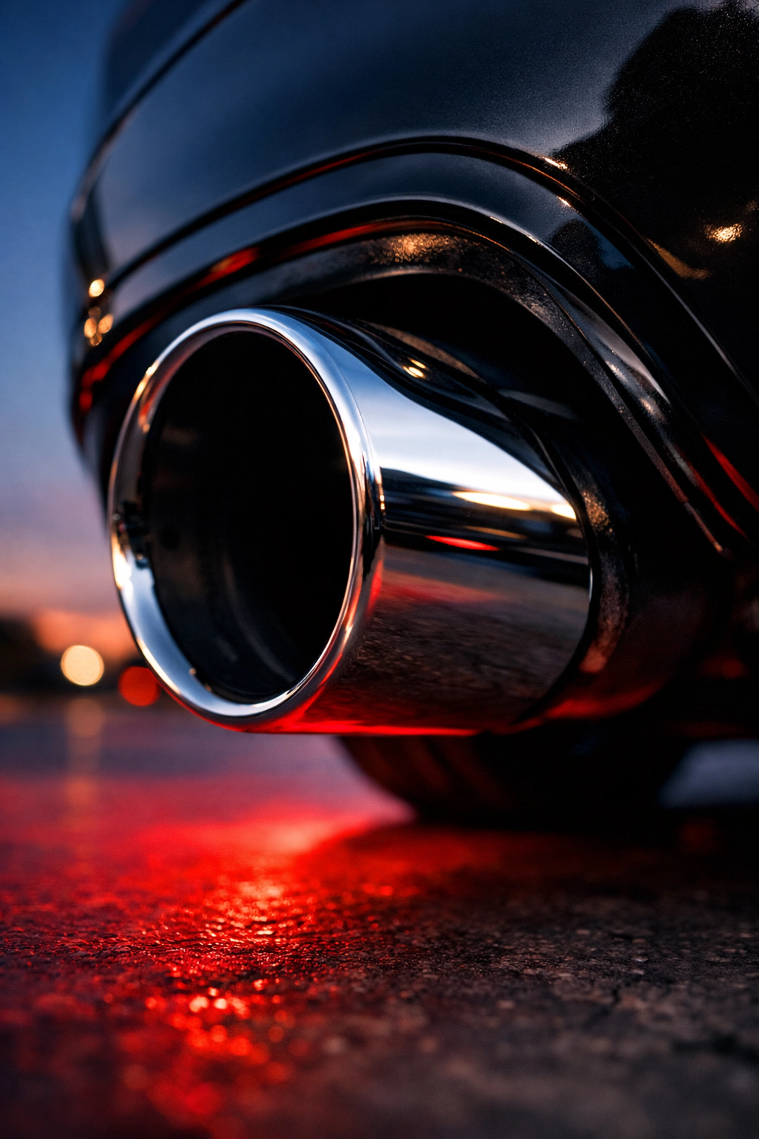 Close-up of a clean car exhaust tip representing optimized fuel efficiency and engine health.