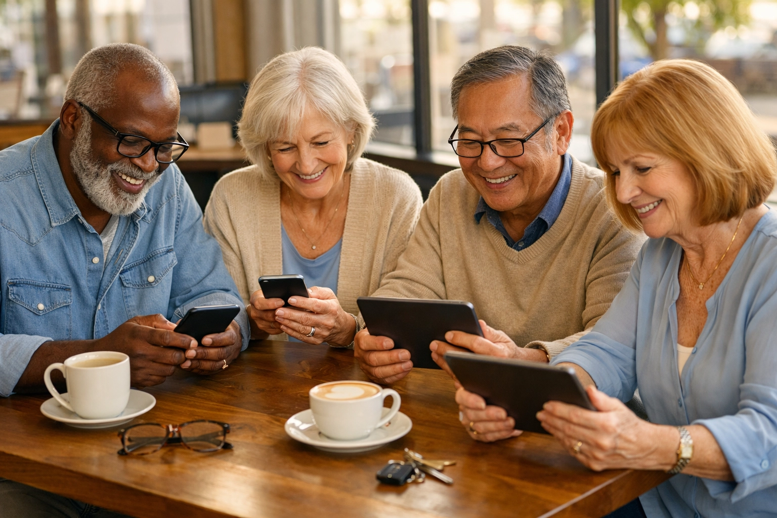 Senior donors using smartphones and tablets showing planned giving donors are active on social media