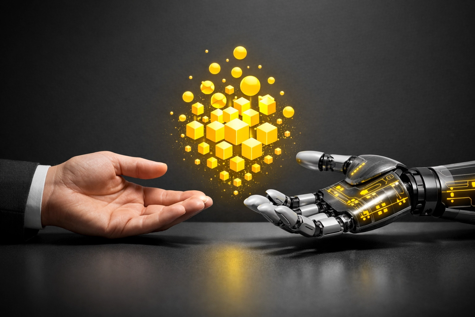 Human and AI hands collaborating to scale a Bunbury small business through efficient smart marketing.