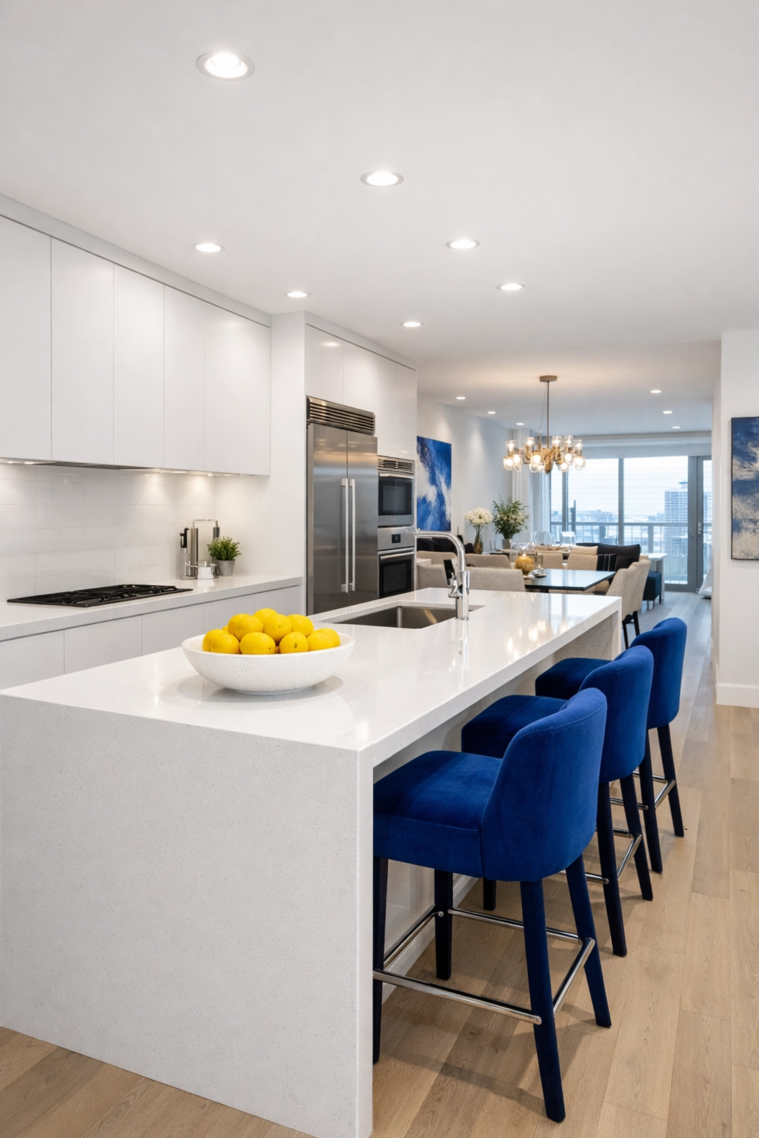 Spotless modern kitchen after apartment cleaning services in Leominster MA, featuring dust-free quartz counters.