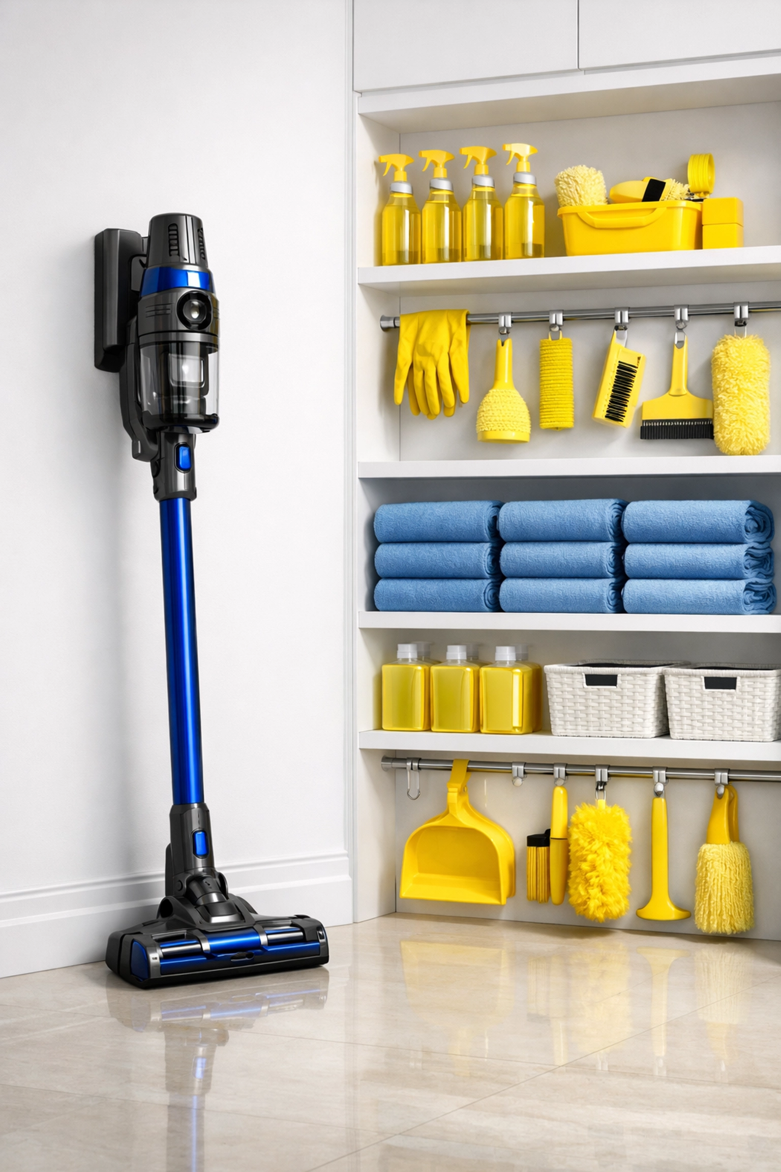 High-end vacuum and organized supplies ready for expert house cleaning Townsend MA in a luxury home.