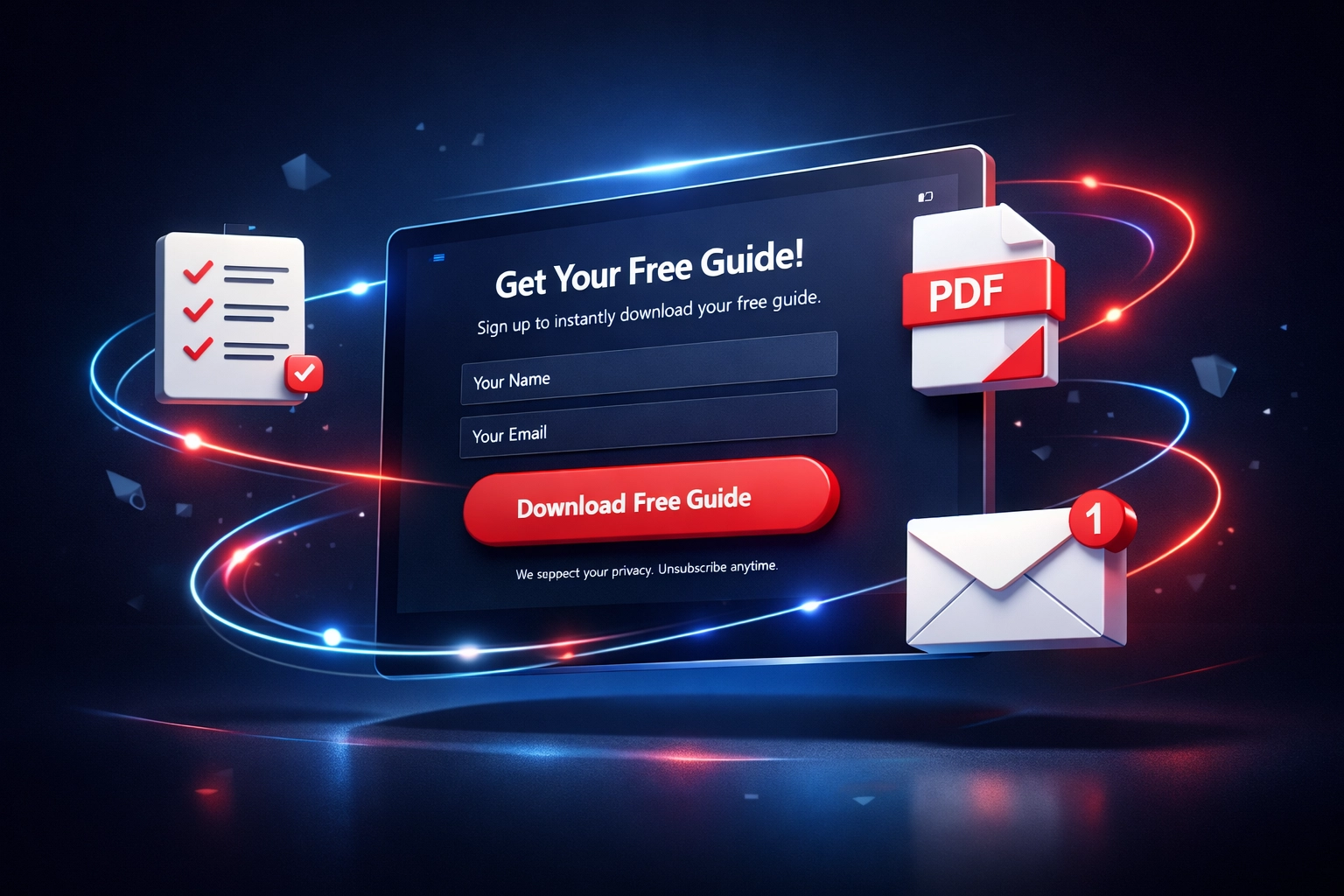 Landing page opt-in form with lead magnet download button for small business lead capture automation