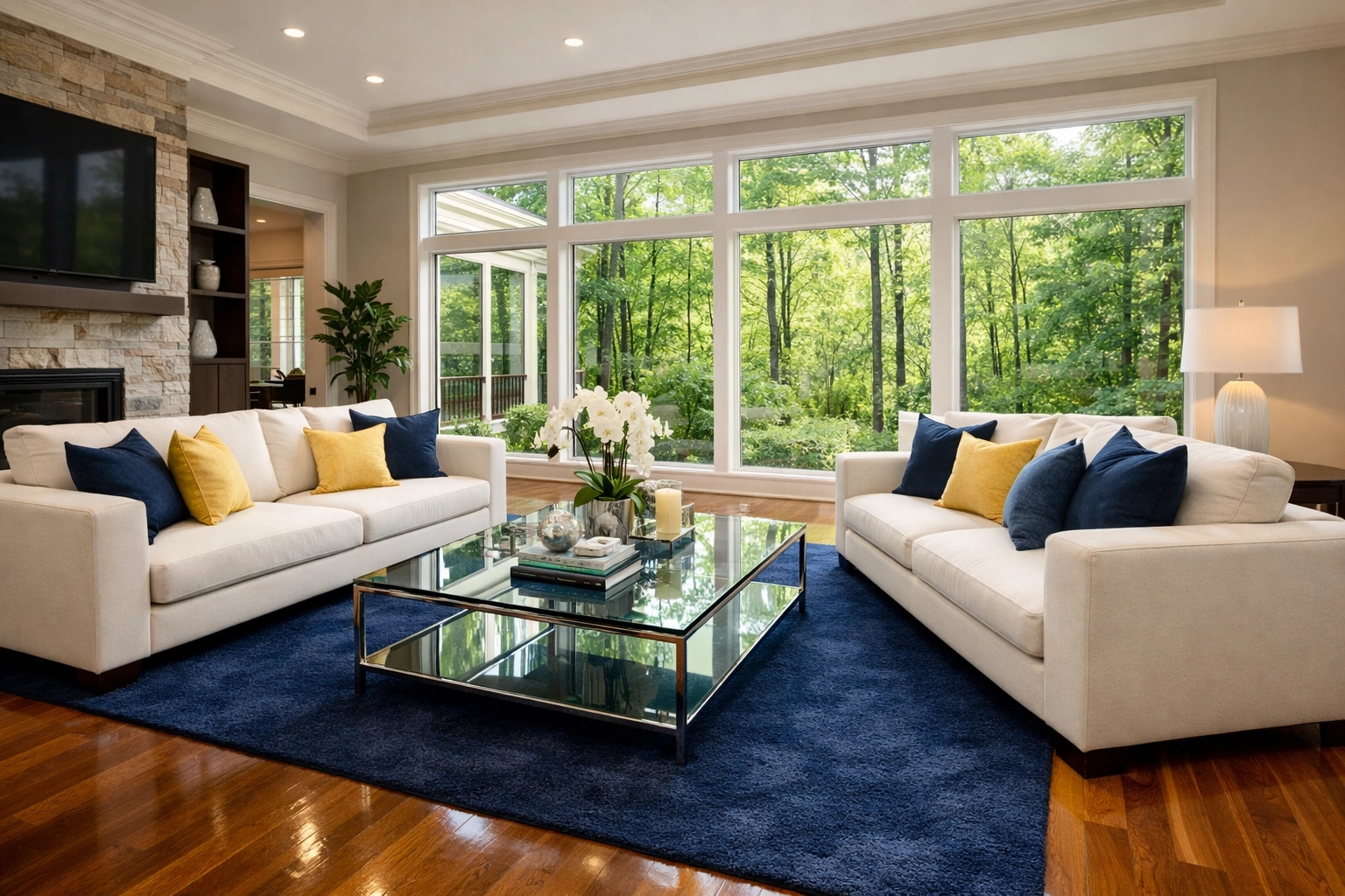 A sparkling clean living room in Lincoln after professional house cleaning and post-construction services.