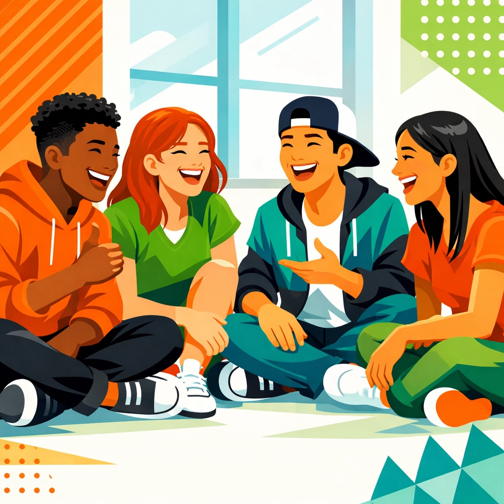 Diverse group of teens supporting each other through puberty changes