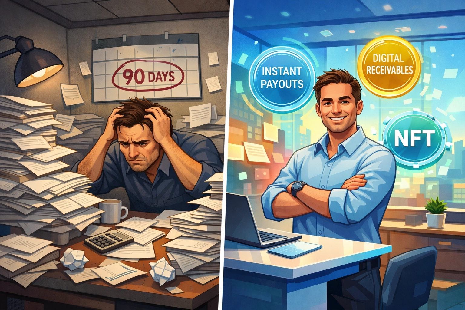 Comparison of traditional invoicing delays versus instant Larecoin receivables token liquidity