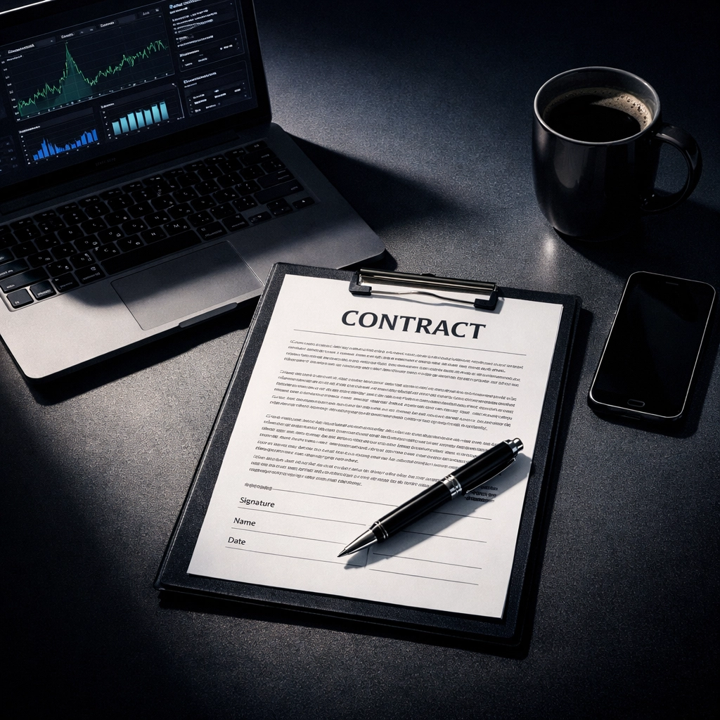 IT support service agreement contract ready to sign on business desk