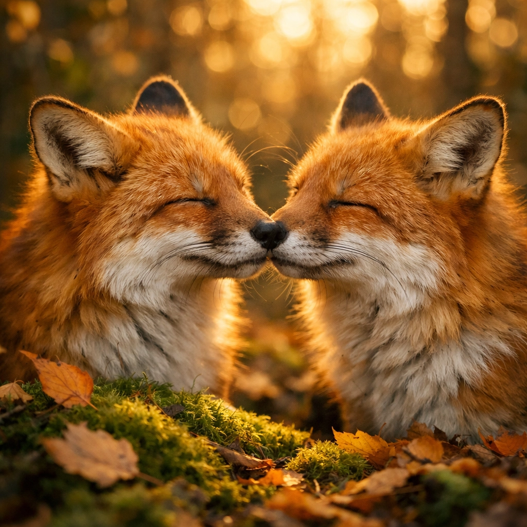 Two foxes in affectionate moment showing emotional animal photography that drives engagement