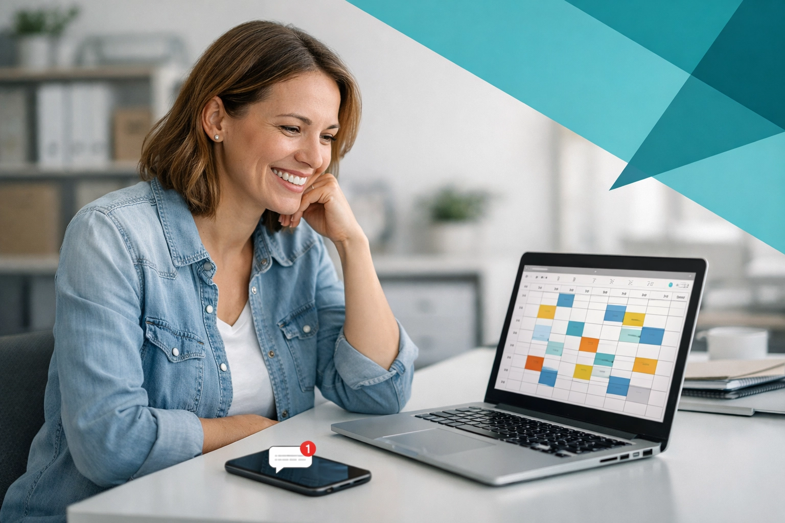 Small business owner viewing fully booked calendar through CRM automation software