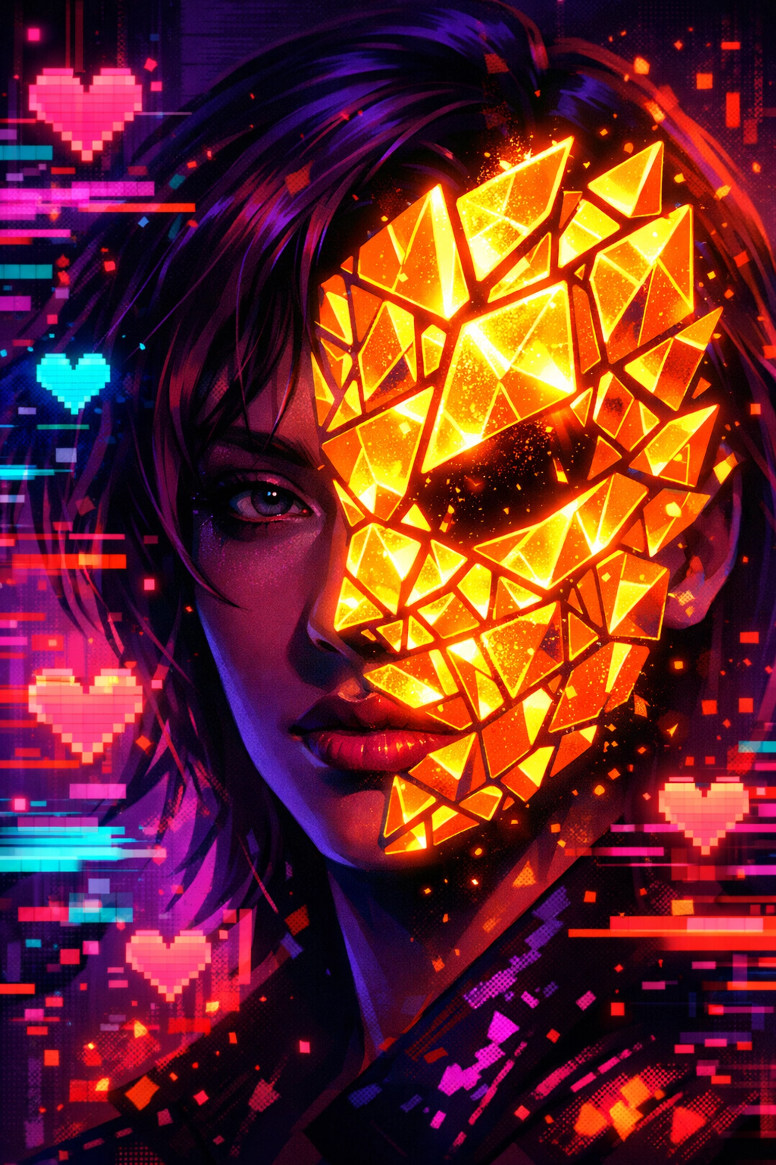 Digital mask over a person's face representing the tension between AI personas and real human intimacy.