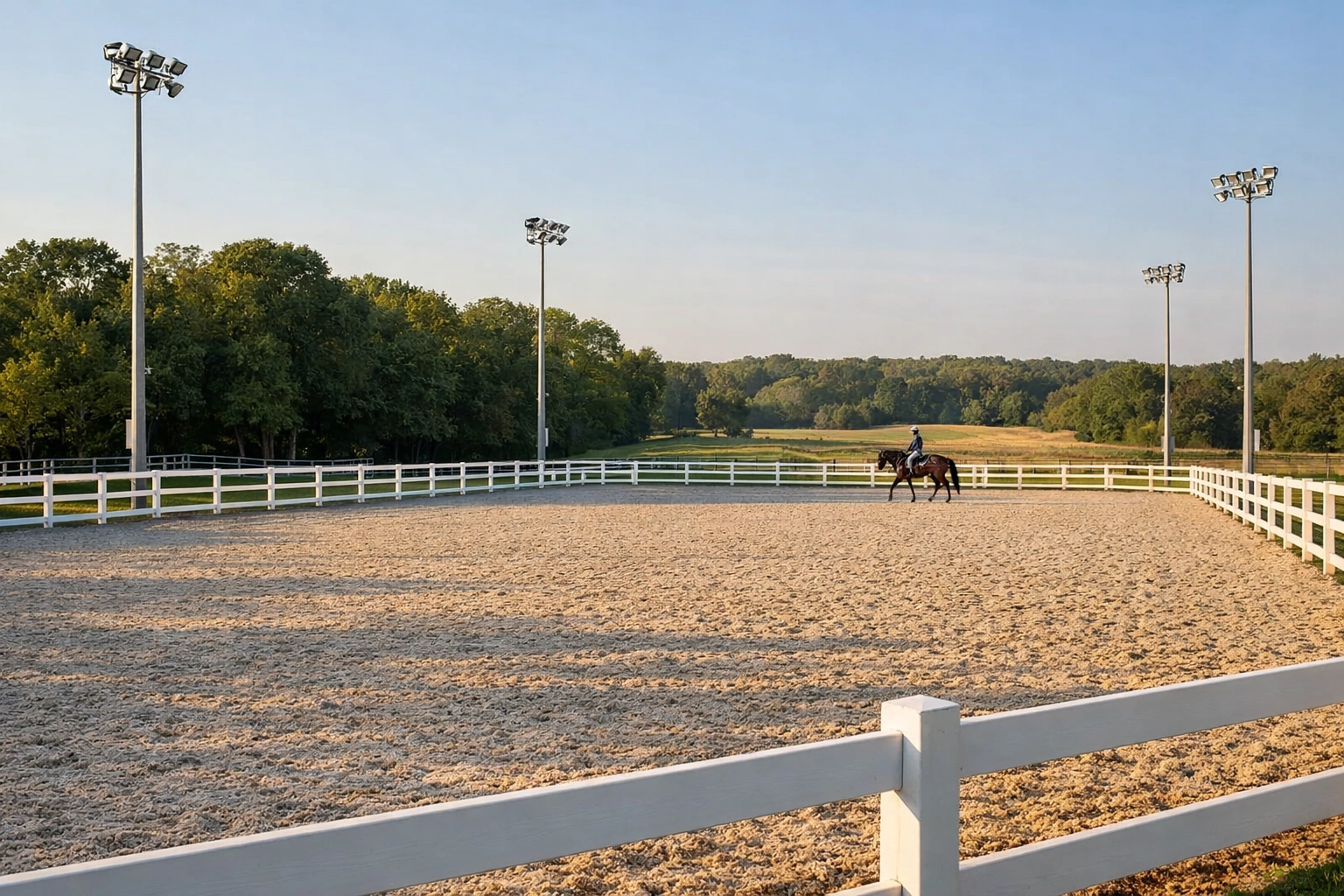 Professional lighted riding arena with quality footing on North Carolina equestrian property