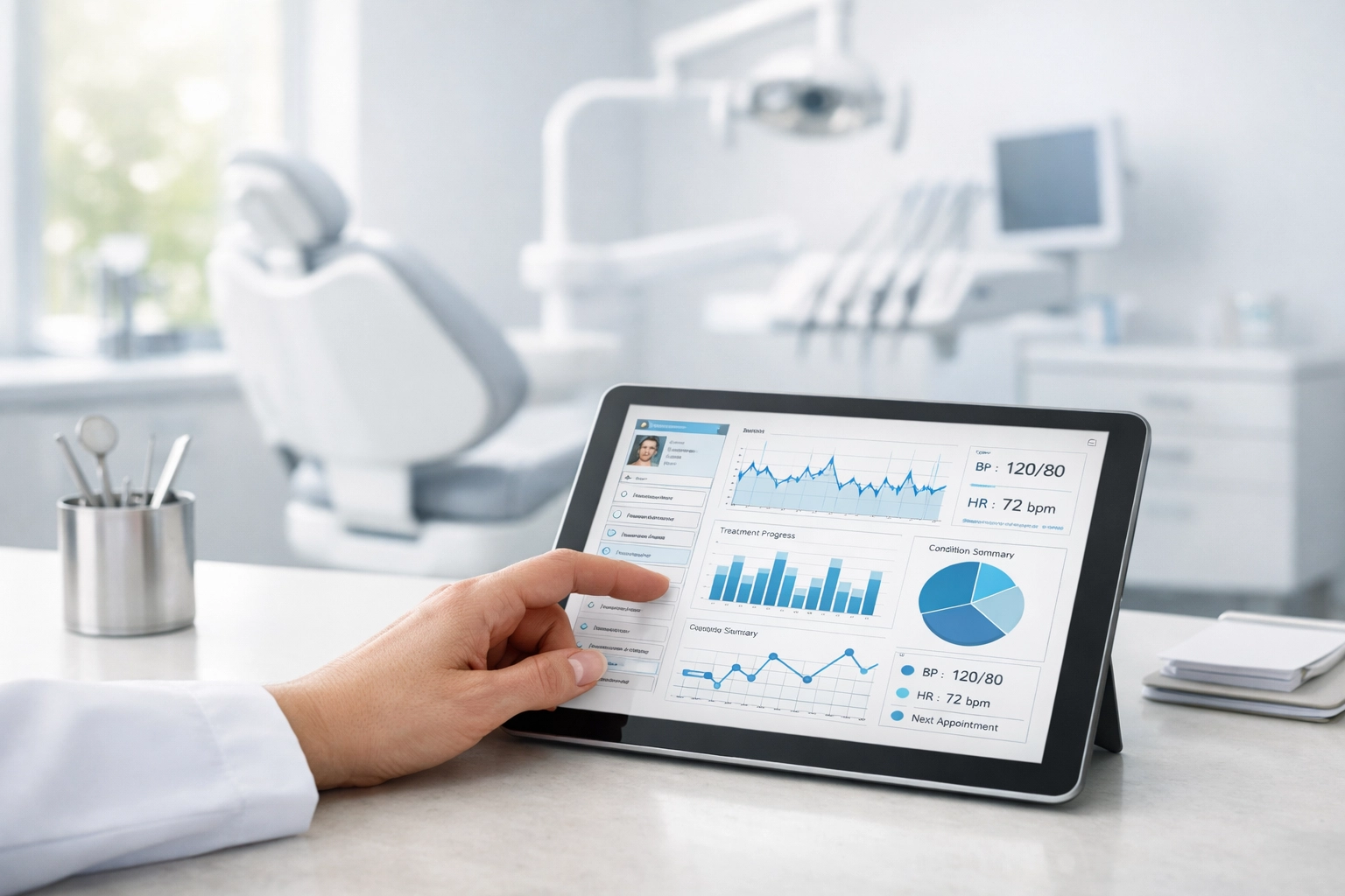 Modern dental office workspace showing digital charts for accurate CDT 2026 coding and billing.