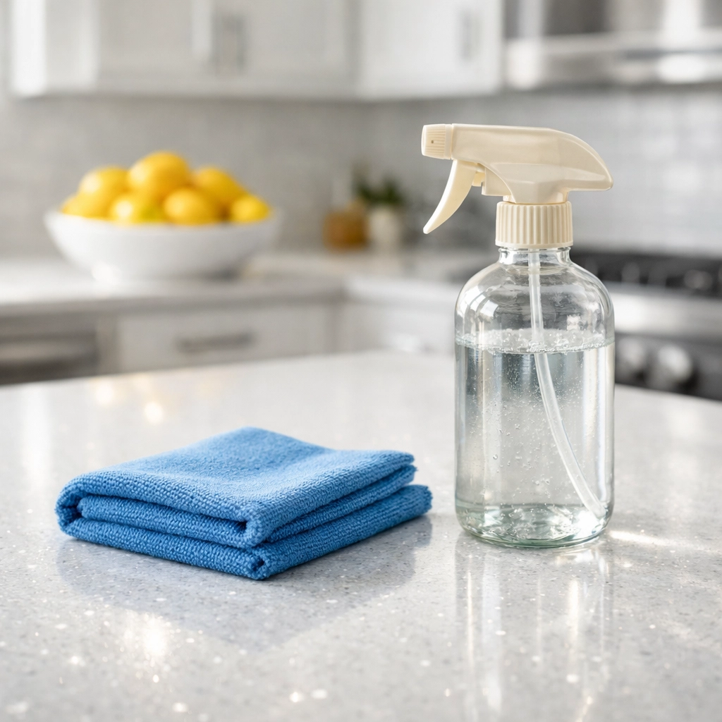 Spotless kitchen island highlighting eco-friendly house cleaning Leominster MA in a modern apartment.