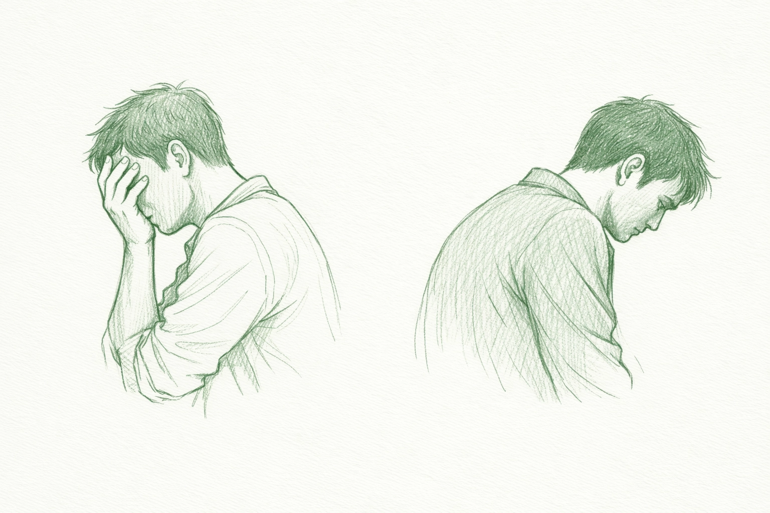 Gay man and spouse facing away in grief during painful coming out conversation