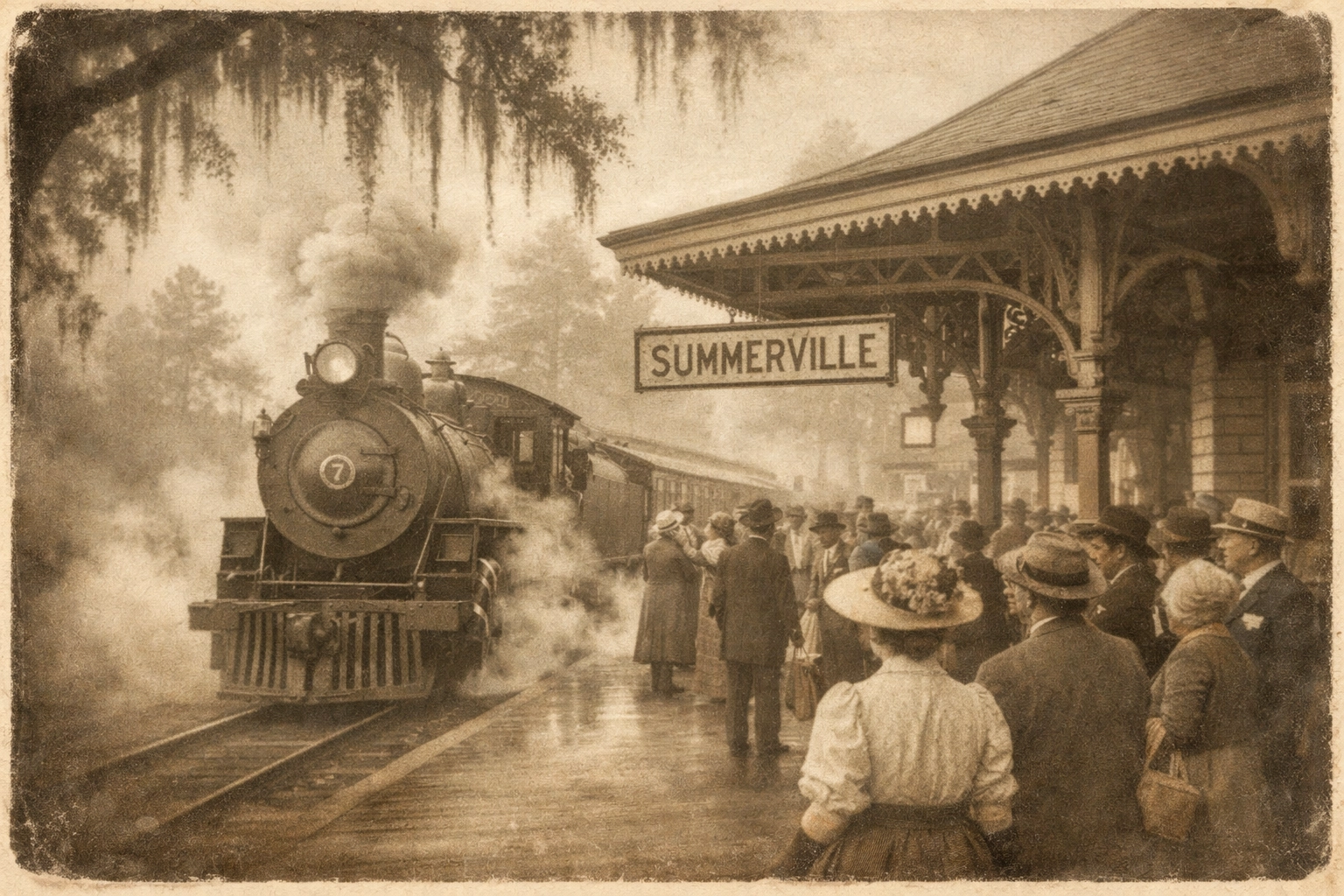 Teddy Roosevelt arriving at historic Summerville train depot in 1902