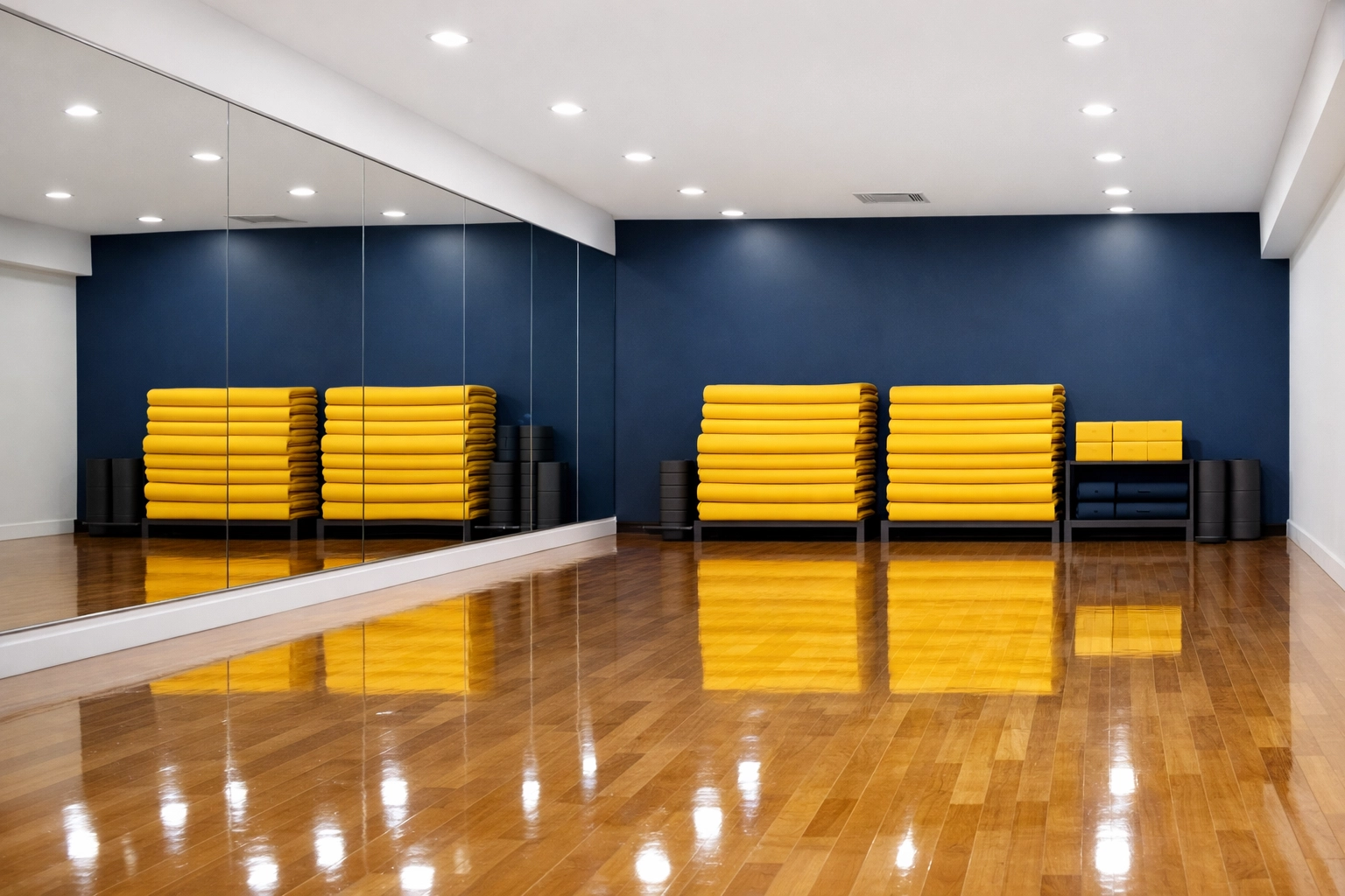 Polished yoga studio floors and streak-free mirrors after a professional gym cleaning service in Lancaster.