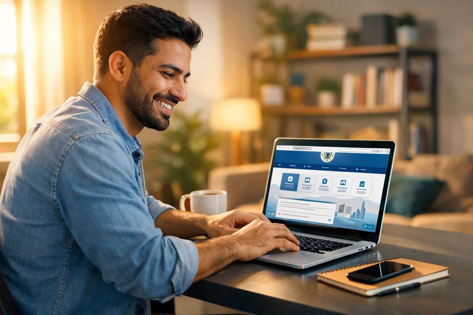 Man using laptop to access online Virginia DMV services from home office