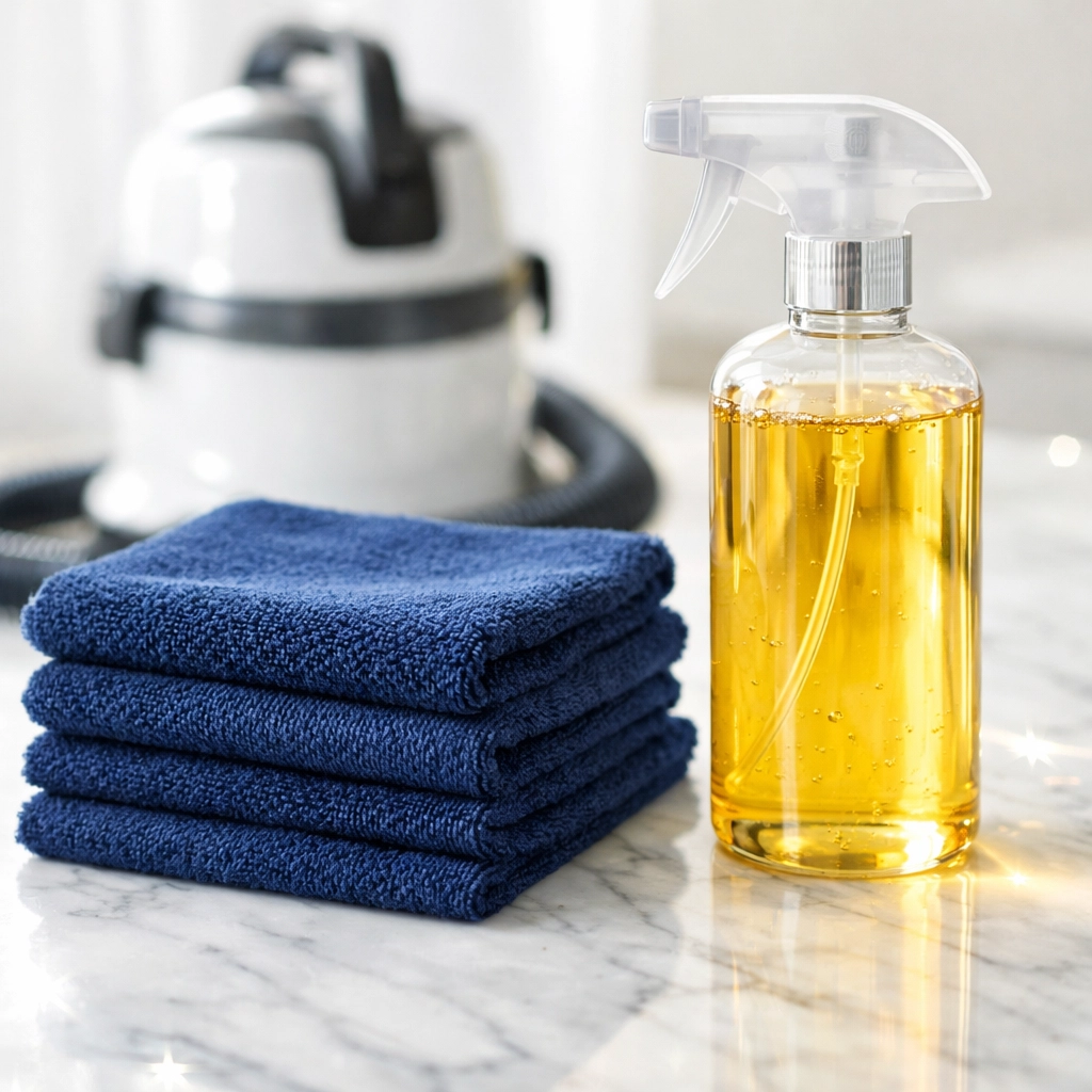 Professional microfiber cloths and eco-friendly supplies for apartment cleaning in Boston.